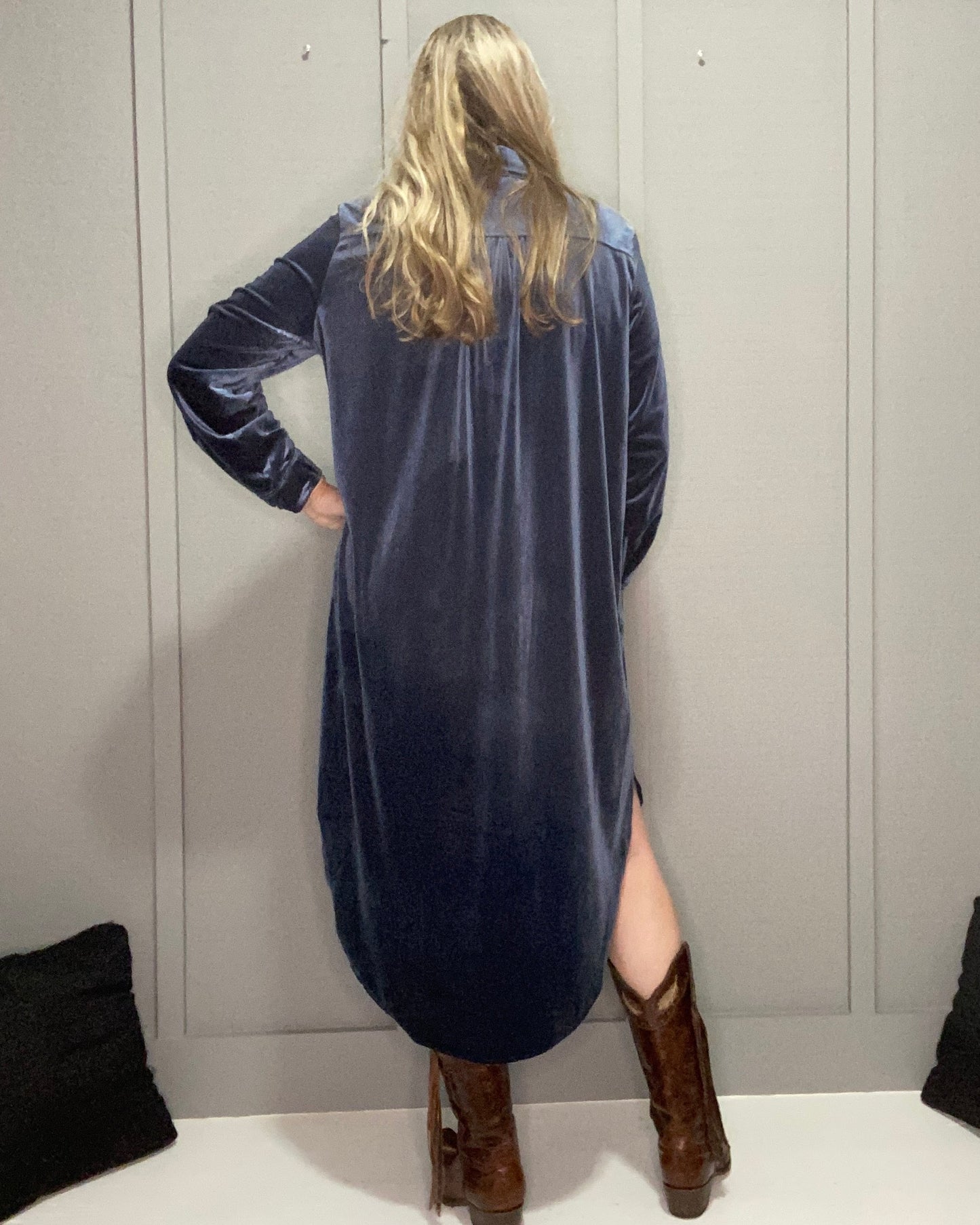 Steel Blue Velvet Dress