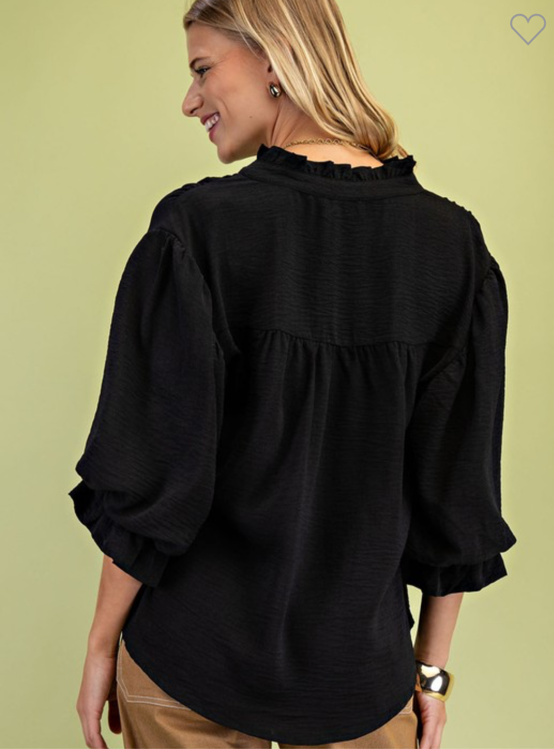Black  3/4 Balloon Sleeve Top