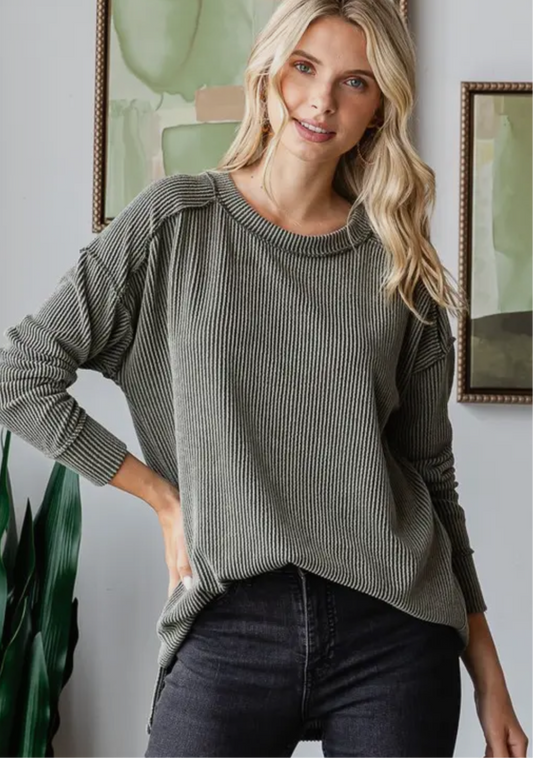 Olive Ribbed Long Sleeve