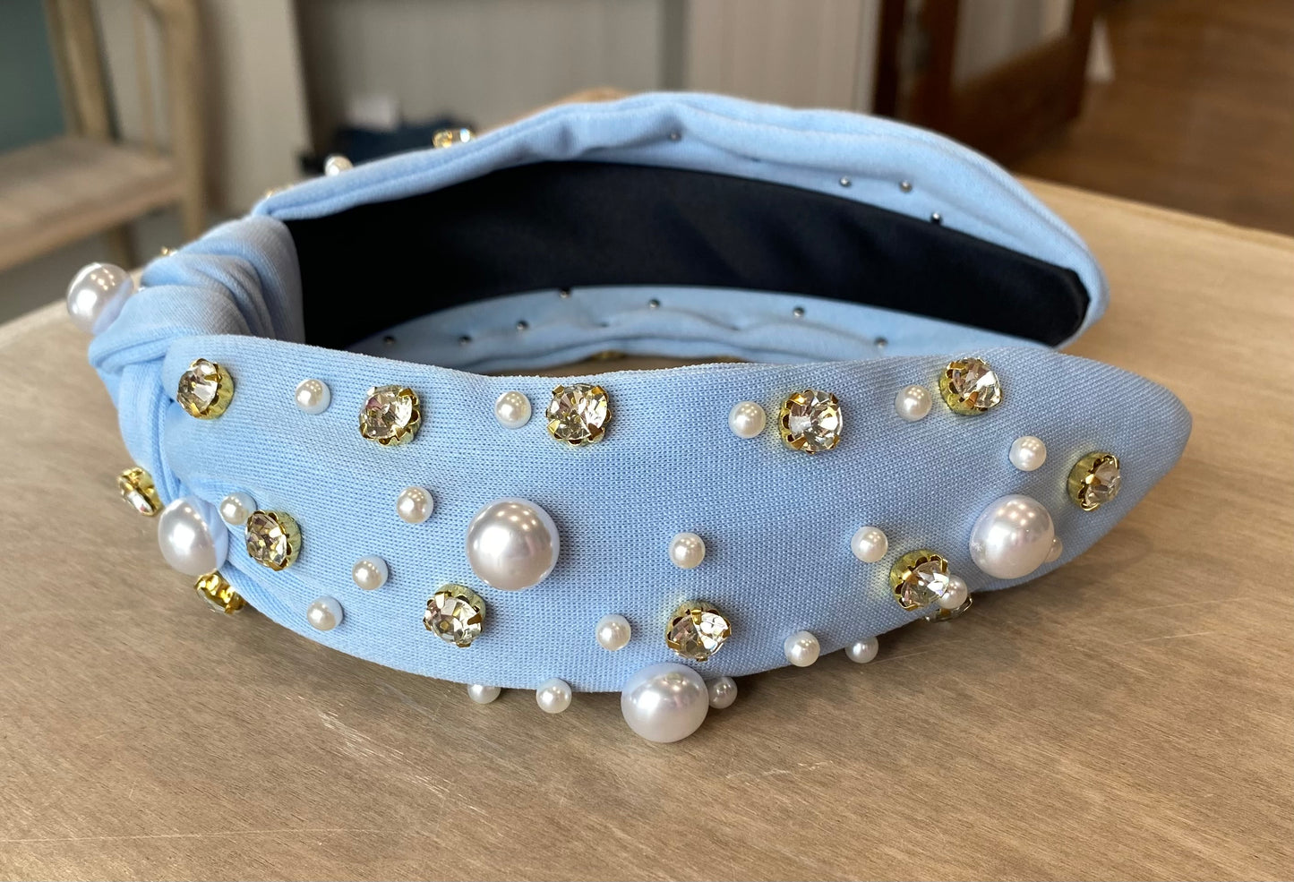 Light Blue Rhinestone and Pearl Headband