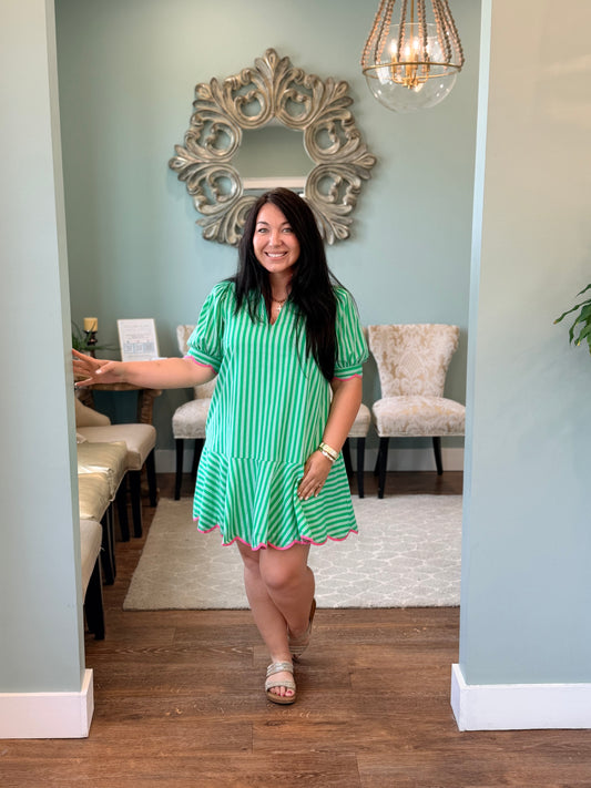 Green Striped Mini Dress