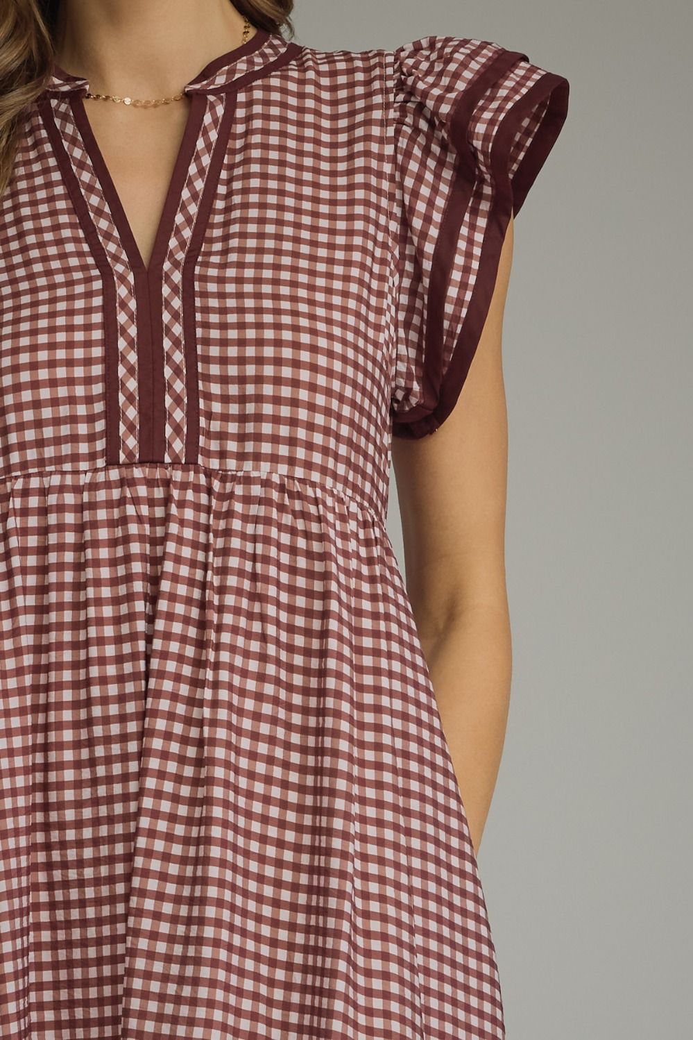 Dark Burgundy Gingham Dress
