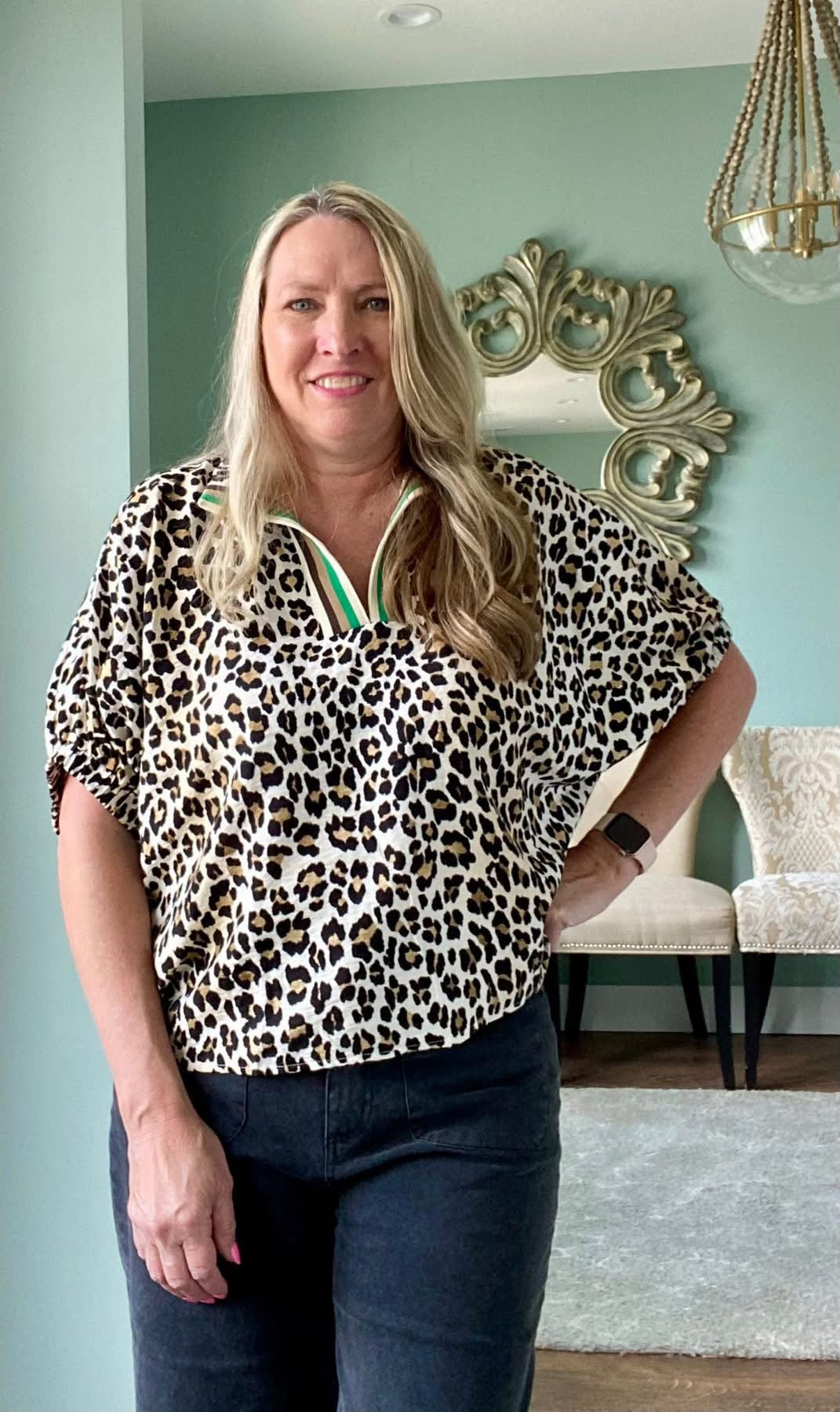 Green Striped Leopard Top