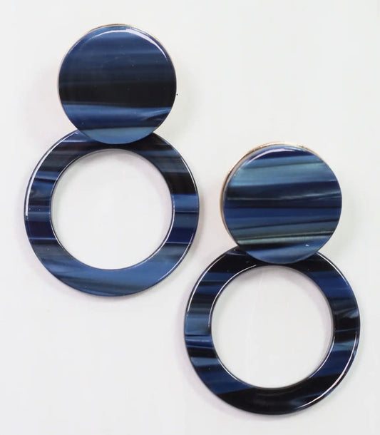 Navy Circle Drop Earrings