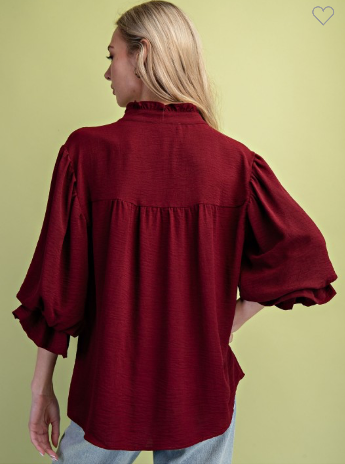 Burgundy 3/4 Balloon Sleeve Top