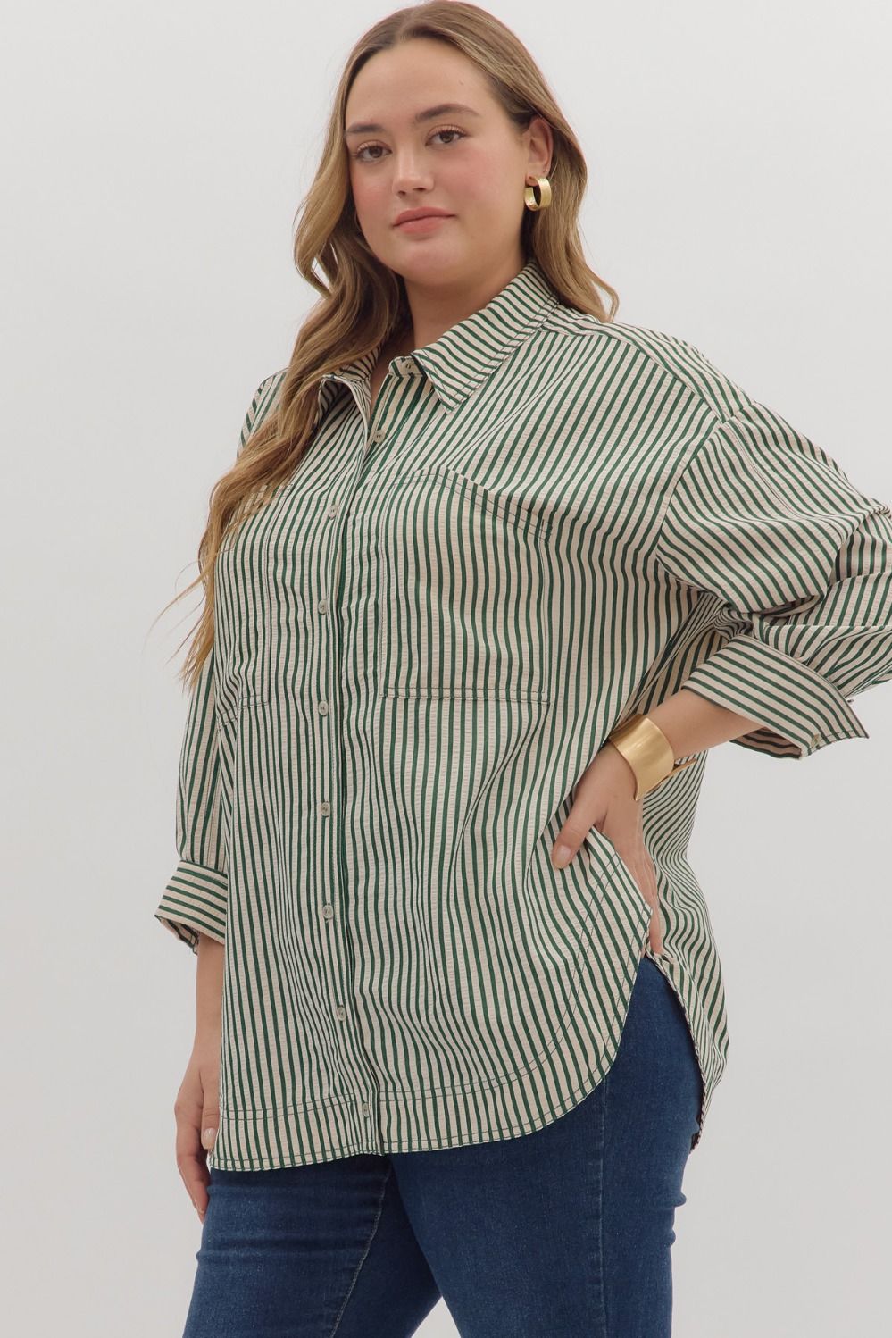 Green and White Striped Top (P)