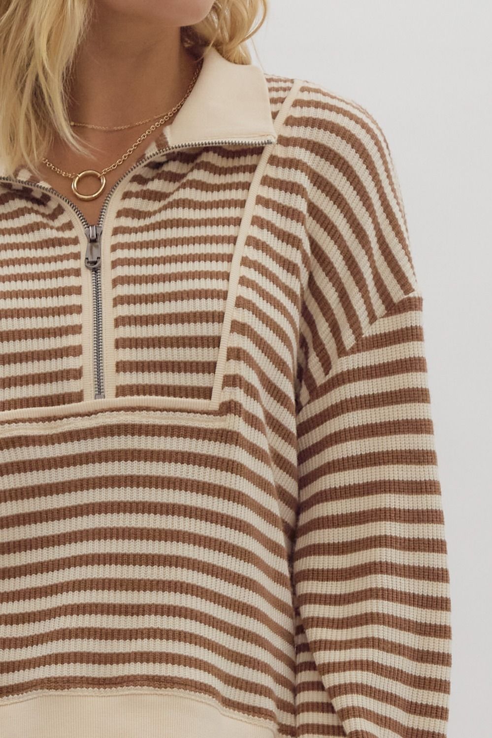 Camel and White Striped Pullover