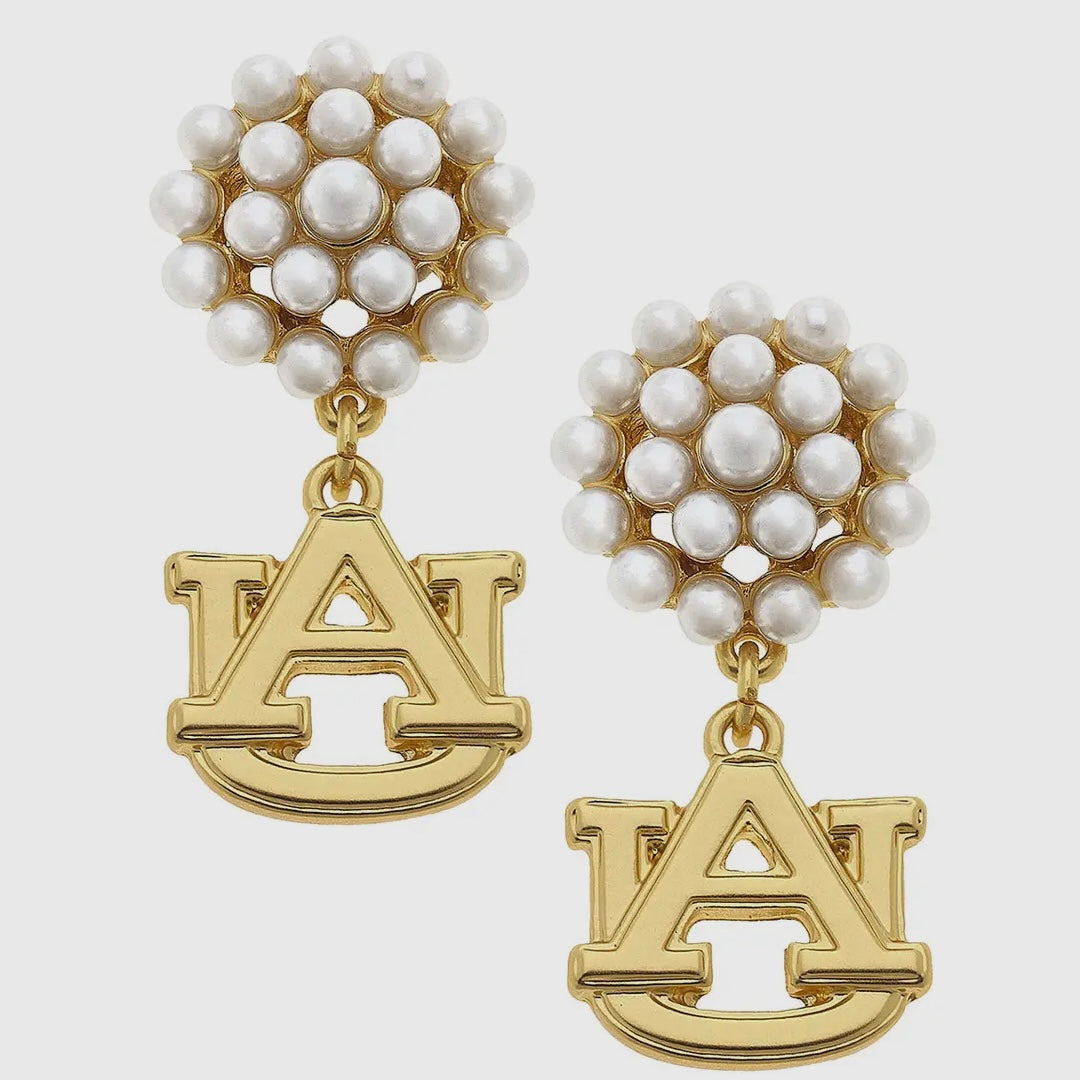 Auburn Pearl Cluster and Gold Earrings