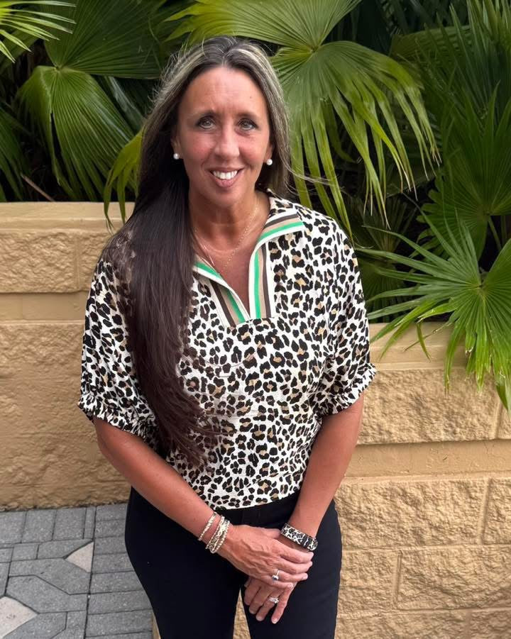 Green Striped Leopard Top