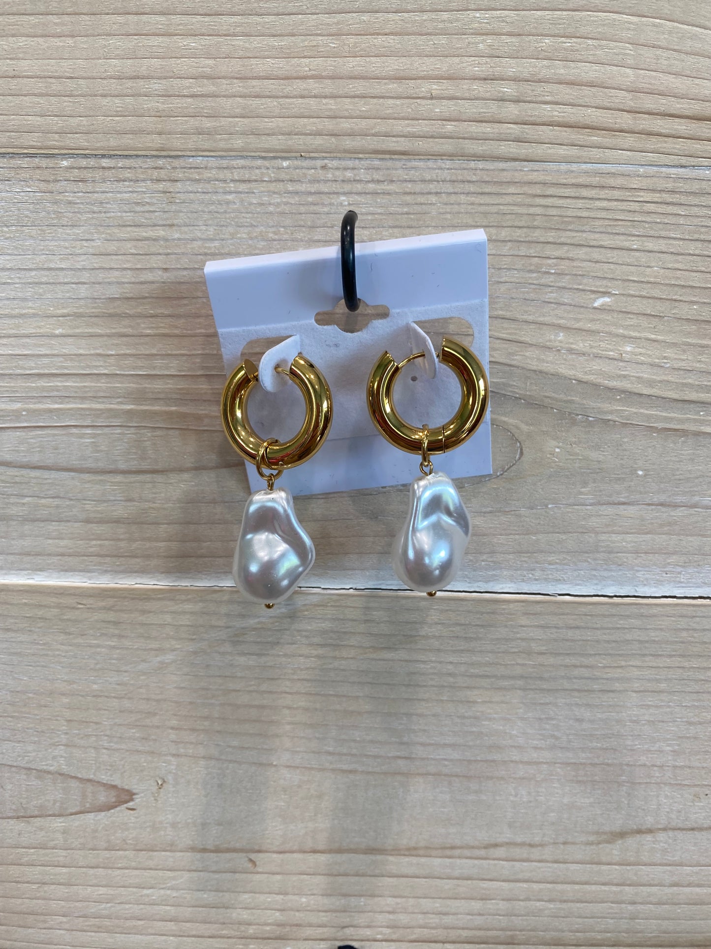 Gold Hoop with Pearl Drop