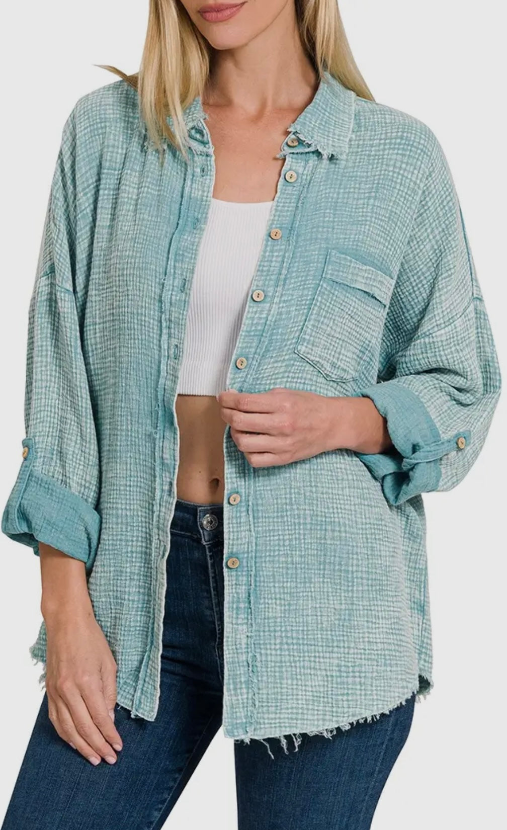 Dusty Teal Mineral Wash Shirt