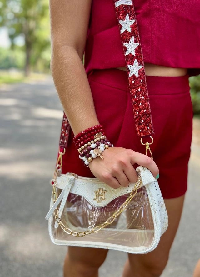 Clear & Metallic Cream Crossbody