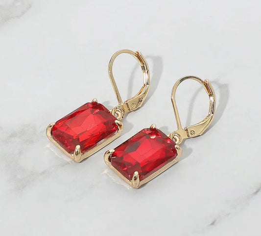 Red Rectangular Drop Earrings