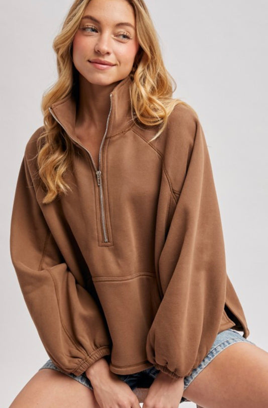 Coffee Boxy 1/2 Zip Pullover