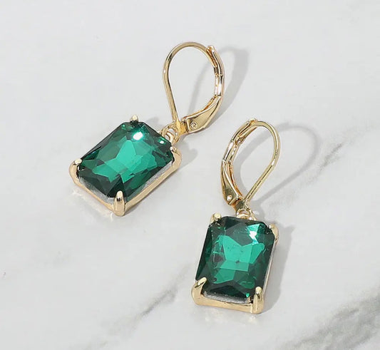 Green Rectangular Drop Earrings