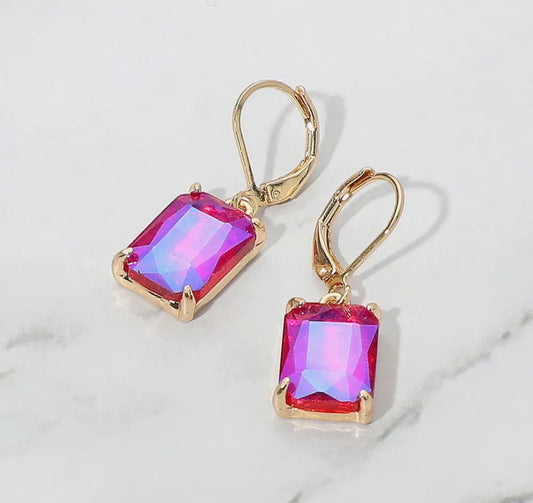 Fuchsia Rectangular Drop Earrings