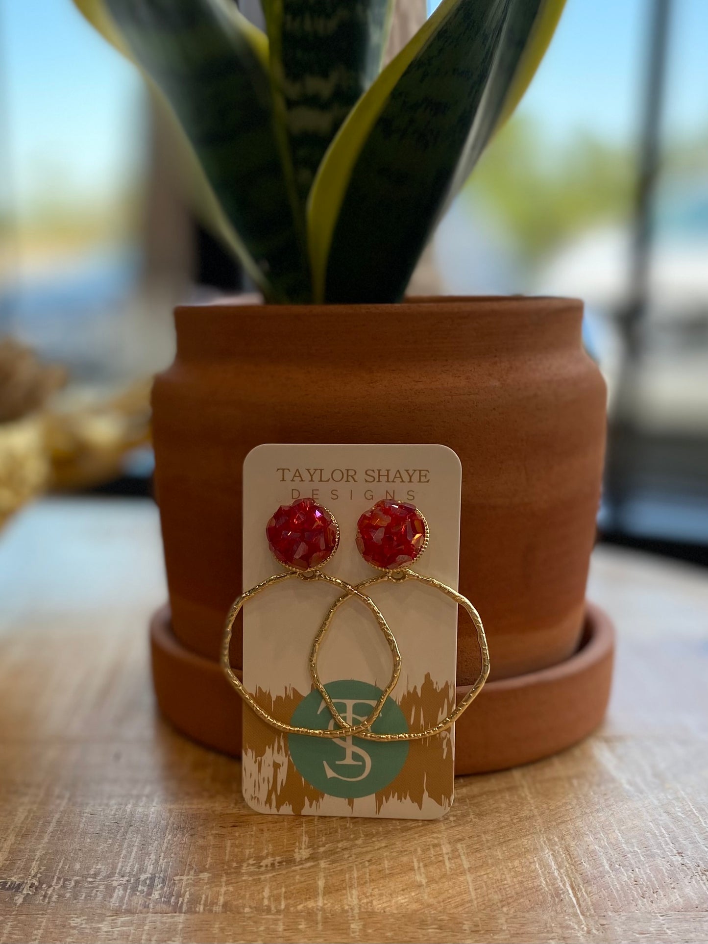 Red Glass Top Hoops