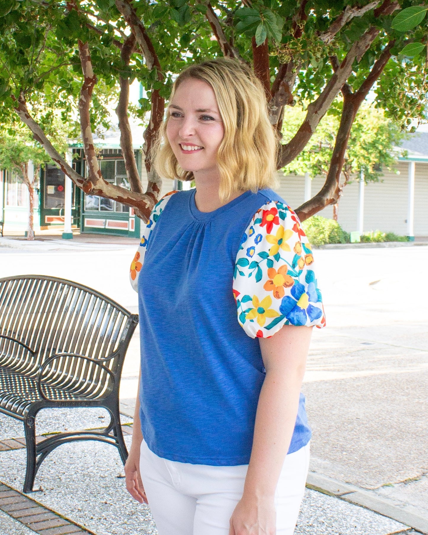 Blue Puff Sleeve Top