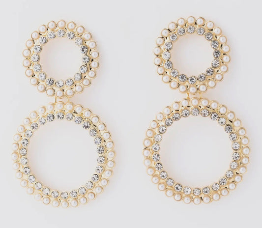 Double Pearl and Rhinestone Earrings