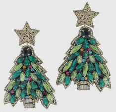Green Crystal Christmas Tree Earrings