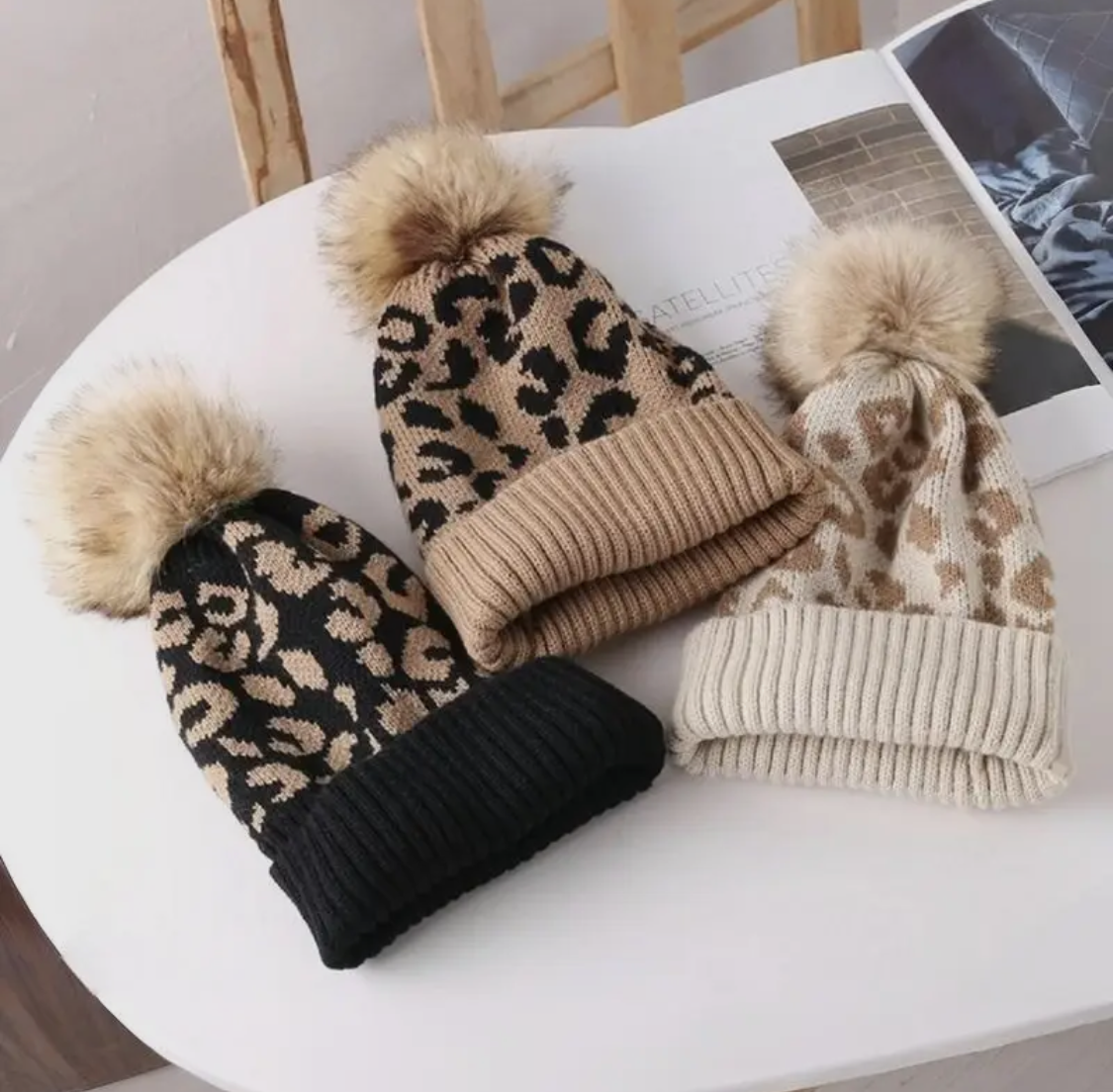 Bone Leopard Beanie