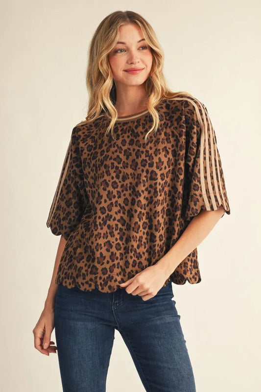 Sporty Sueded Scalloped Leopard Top