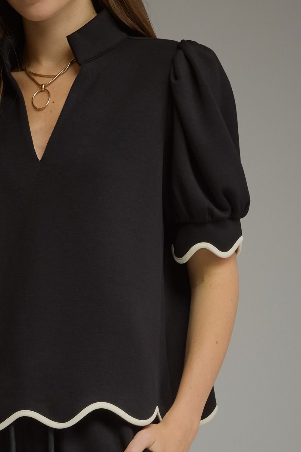 Black & White Short Puff Sleeve Top