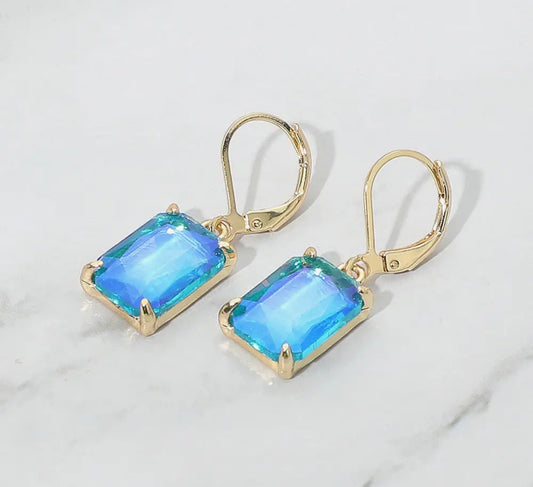 Blue Rectangular Drop Earrings