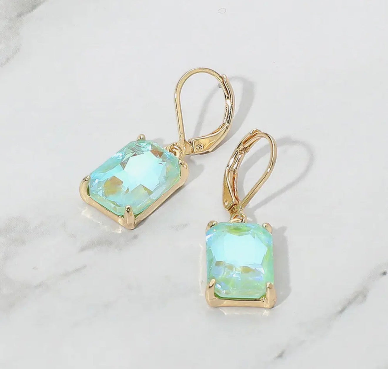 Mint Rectangular Glass Stone Earrings