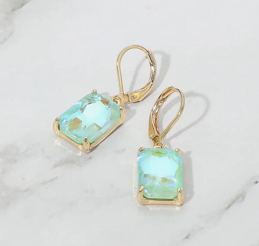 Mint Rectangular Glass Stone Earrings