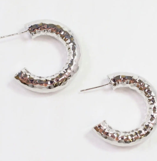 Textured Silver Hoop Earrings
