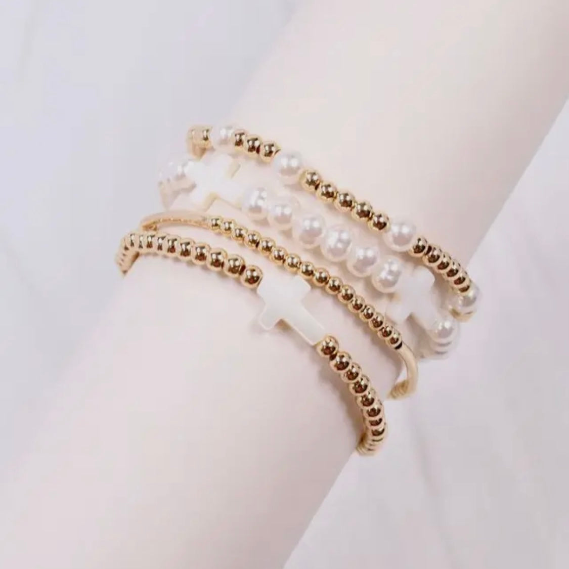 Pearl and Cross Bracelet Stack