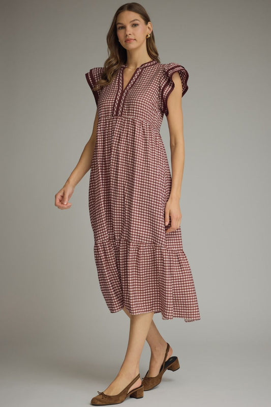 Dark Burgundy Gingham Dress