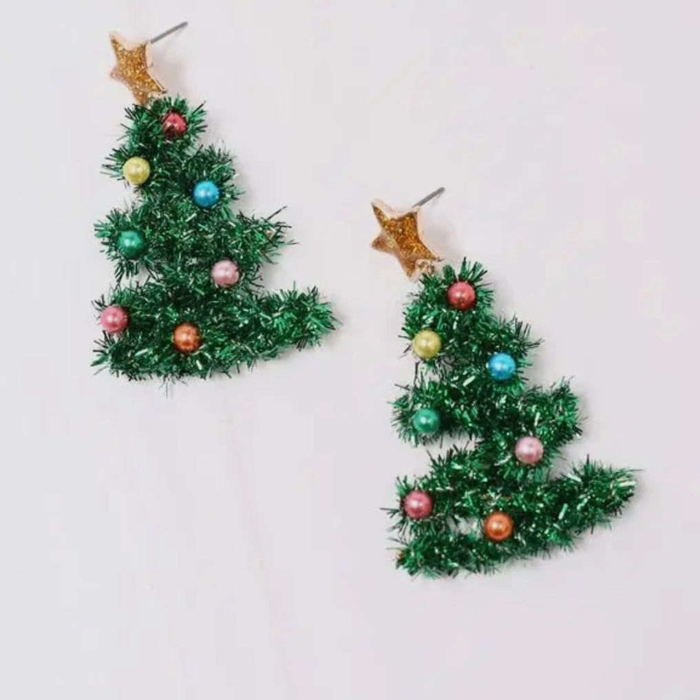 Tinsel Christmas Tree Earrings