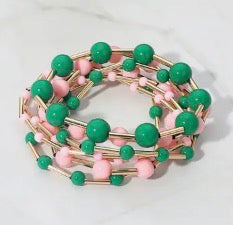 Pink and Green Bracelet Stack
