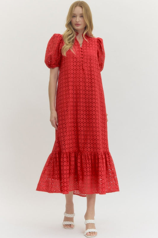 Red Eyelet Dress (Plus)