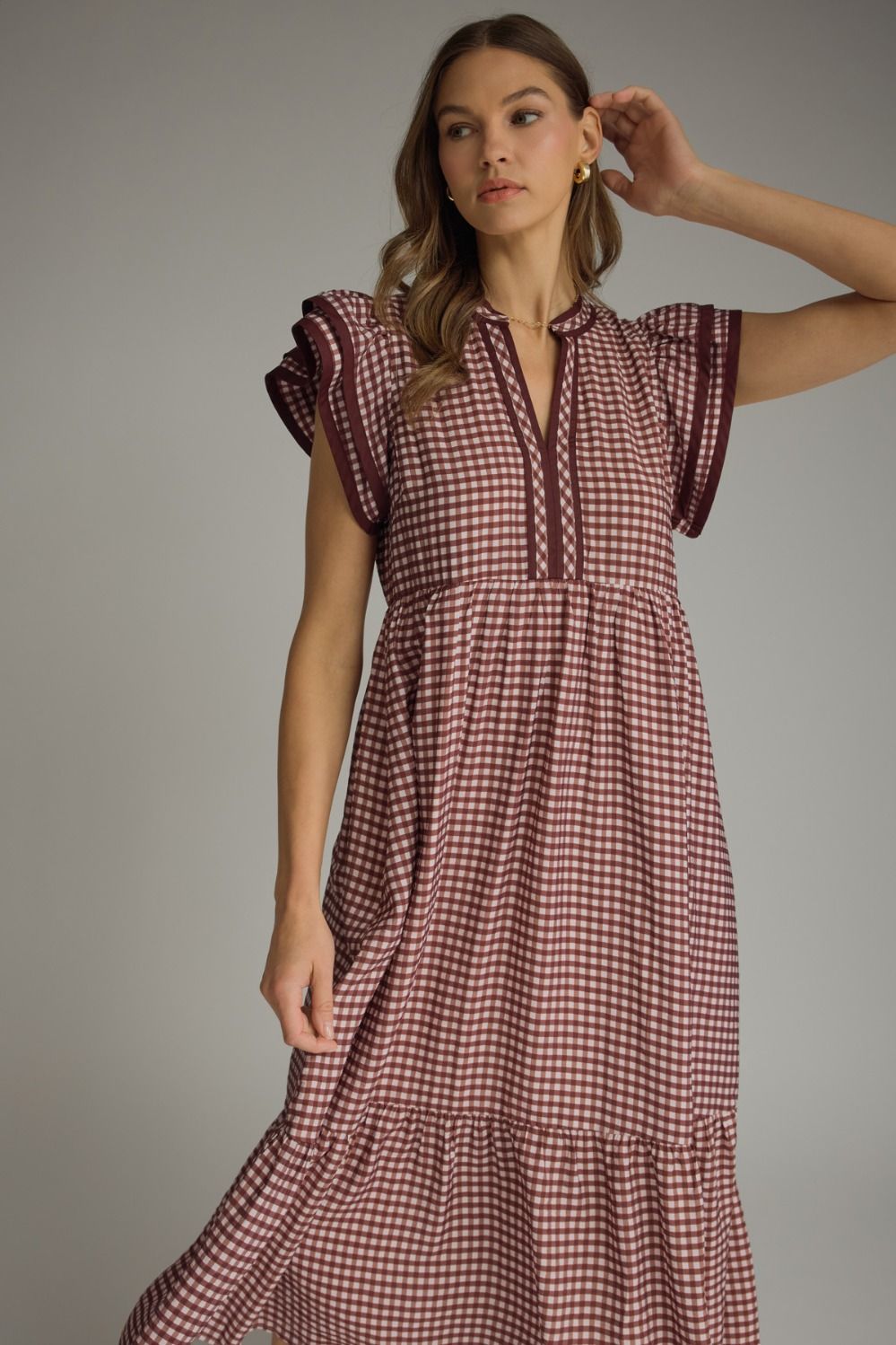 Dark Burgundy Gingham Dress