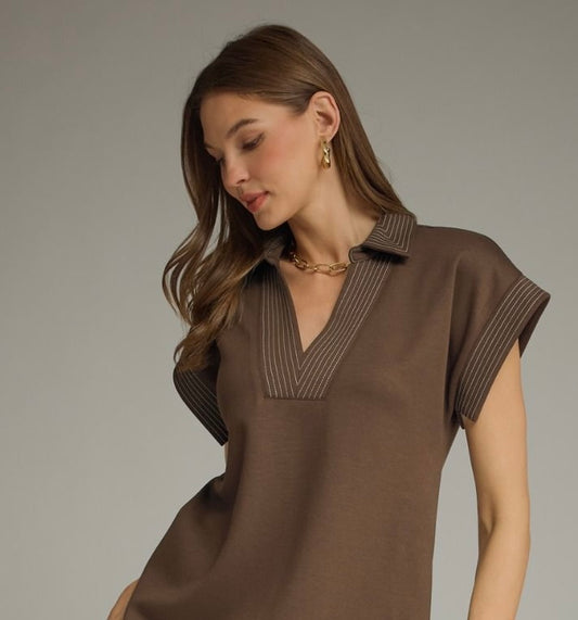 Brown V Neck Top