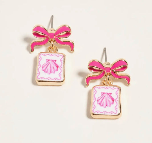 Hot Pink Bow Shell Earrings