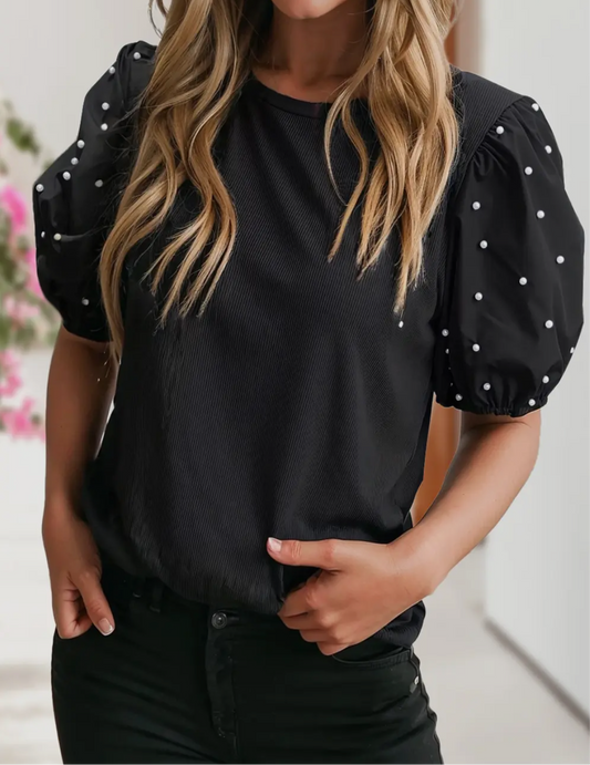 Black Pearl Puff Sleeve Top