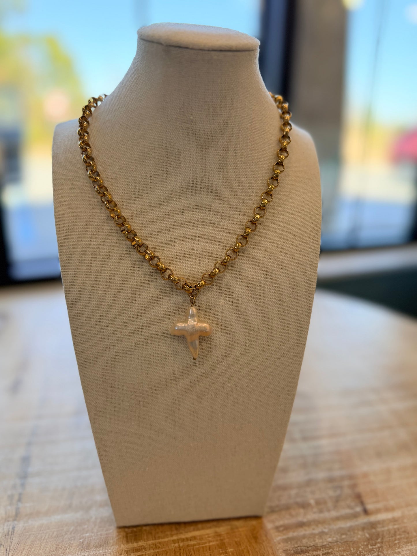 Pearl Cross Waterproof Necklace