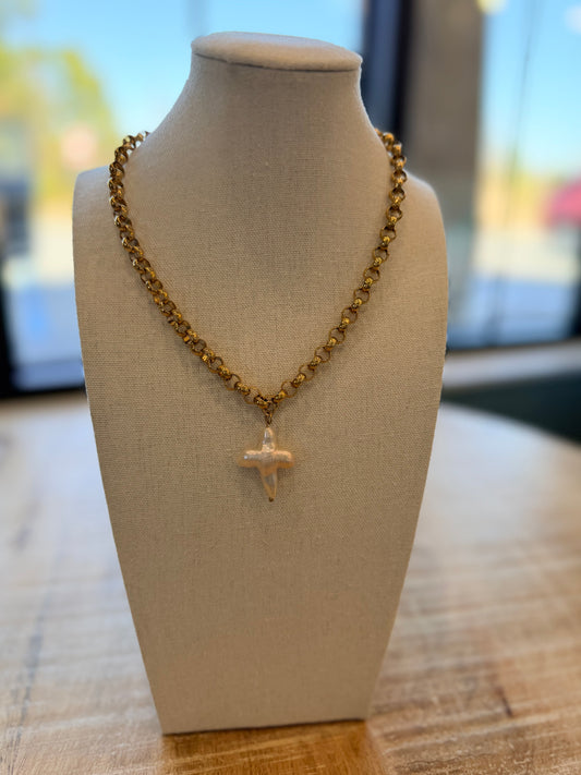 Pearl Cross Waterproof Necklace