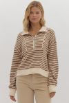 Camel and White Striped Pullover