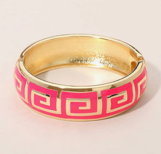 Fuchsia Geometric Hinged Bangle