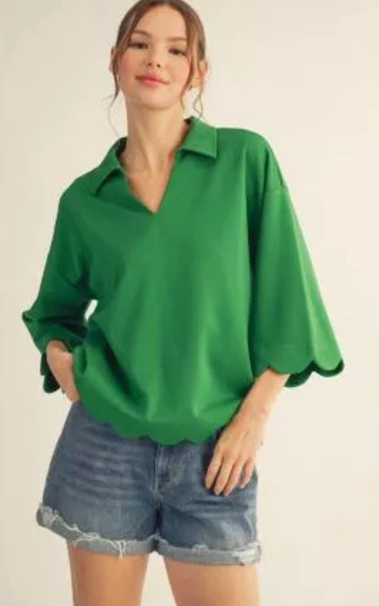 Green Scalloped Top