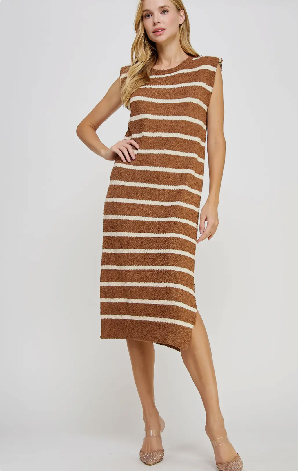 brown and white striped sweater dress Whistles Variegated Stripe Sweater Dress Brown/Multi Size 14
