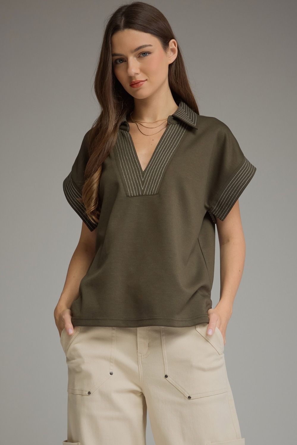 Olive V Neck Top