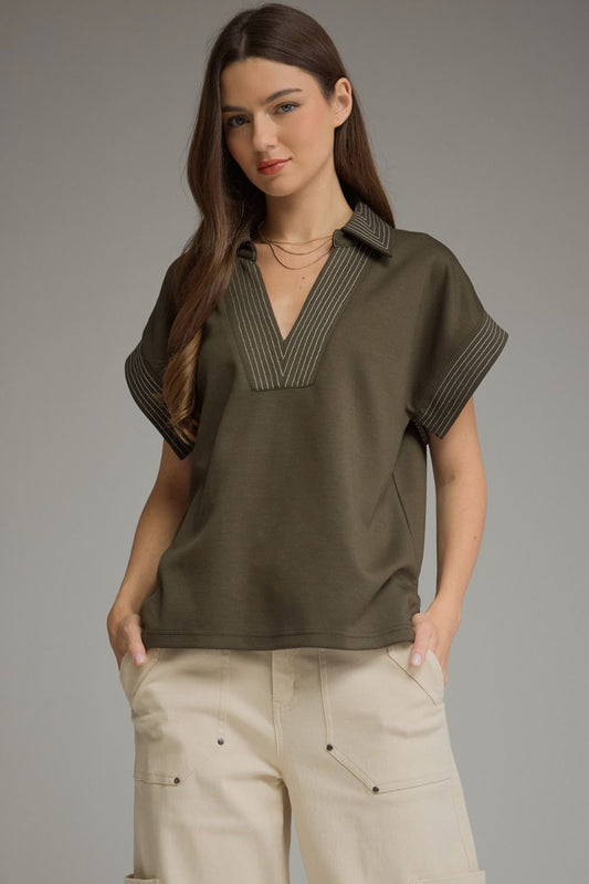 Olive V Neck Top