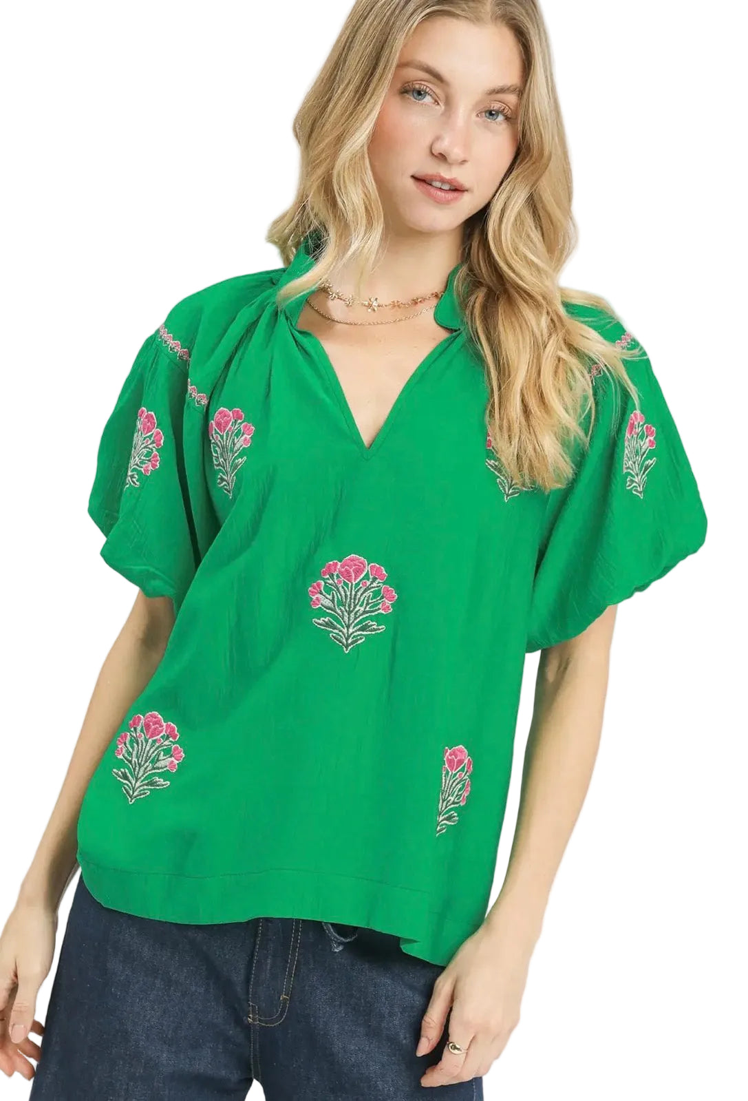 Kelly Green Embroidered Top
