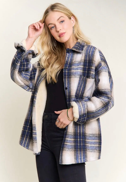 Navy Plaid Sherpa Lined Shacket